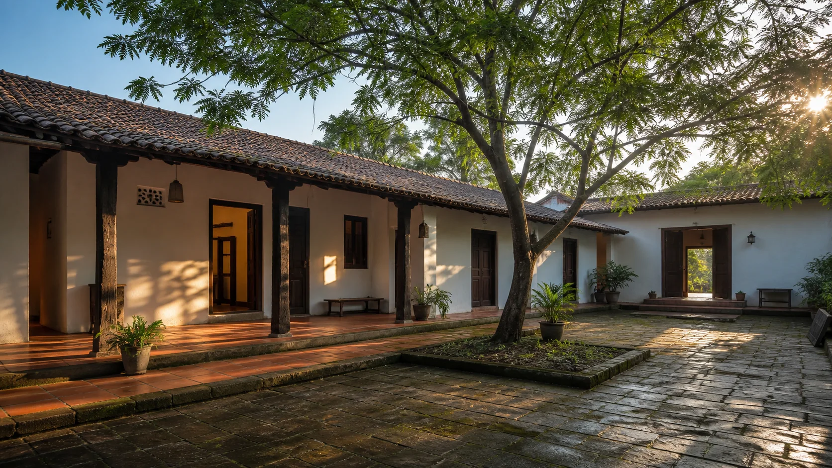 A quiet Sri Lankan courtyard home with natural light and deep shade